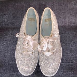 Kate Spade glitter white silver keds